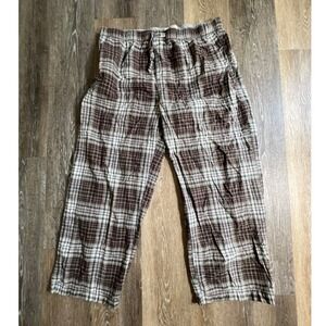 Merona Pajama Pants Mens XXL Brown Plaid Cotton Drawstring Lounge Bottoms